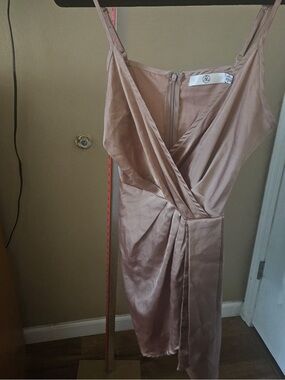 Missguided Rose Gold / Champagne Satin Strappy Wrap Cami Mini Dress. Size 2